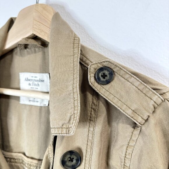 Abercrombie & Fitch Jacket Coat Size Small S Belted Tan Beige Utility Lyocell - Picture 4 of 8